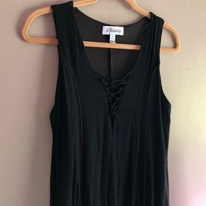 BLAKELY Black Lace-Up Boho Sleeveless Tank Dress